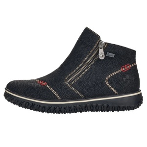 Ghete dama, negru, casual, piele ecologica, impermeabile, imblanite, cu talpa joasa, Rieker L4270-00-Negru