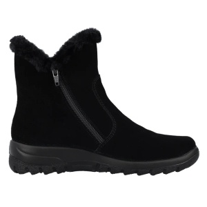 Ghete dama negru casual piele intoarsa impermeabile imblanite cu talpa joasa Rieker L7162-00-Negru