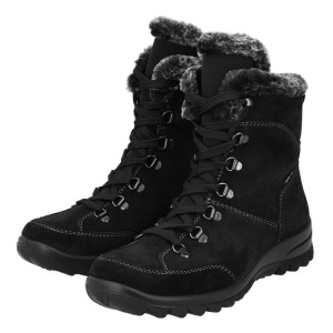 Ghete dama negru casual piele intoarsa impermeabile imblanite cu talpa joasa Rieker L7145-00-Negru