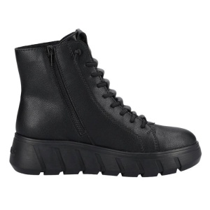Ghete dama negru casual piele naturala imblanite cu talpa joasa Rieker Y3550-00-Negru