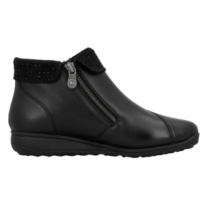 Ghete dama negru casual piele naturala impermeabile imblanite cu talpa joasa Rieker 47252-00-Negru