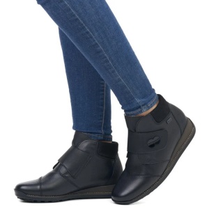 Ghete dama negru casual piele naturala impermeabile imblanite cu talpa joasa Rieker 44255-00-Negru