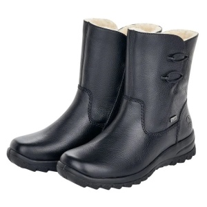 Ghete dama negru casual piele naturala impermeabile imblanite cu talpa joasa Rieker Z7172-00-Negru