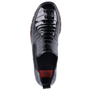 Ghete dama negru casual piele naturala lacuita cu talpa joasa Rieker 53794-01-Negru