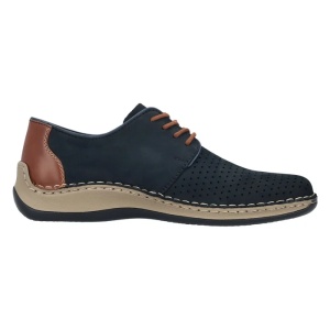 Pantofi barbati albastru casual piele naturala perforati cu talpa joasa Rieker 05226-14-Albastru