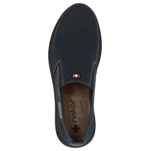 Pantofi barbati albastru casual piele naturala perforati cu talpa joasa Rieker 10452-14-Albastru