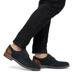 Pantofi barbati albastru inchis casual piele naturala cu toc Rieker 13509-14-Albastru-Inchis