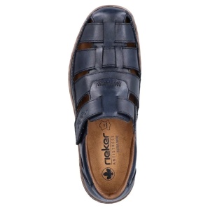 Pantofi barbati albastru inchis casual piele naturala perforati cu talpa joasa Rieker 03578-14-Albastru-Inchis