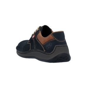 Pantofi barbati albastru inchis casual piele naturala perforati cu talpa joasa Rieker 05207-15-Albastru-Inchis