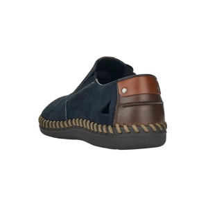 Pantofi barbati albastru inchis casual piele naturala perforati cu talpa joasa Rieker B2457-14-Albastru-Inchis