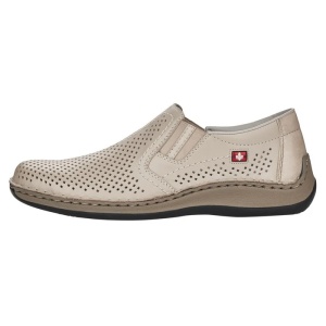 Pantofi barbati, bej, casual, piele naturala, perforati, cu talpa joasa, Rieker 05297-60-Bej