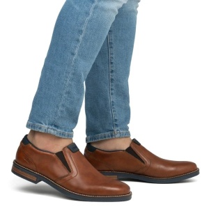Pantofi barbati maro casual piele naturala cu toc Rieker 13557-24-Maro