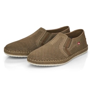 Pantofi barbati maro casual piele naturala perforati cu talpa joasa Rieker B5297-64-Maro