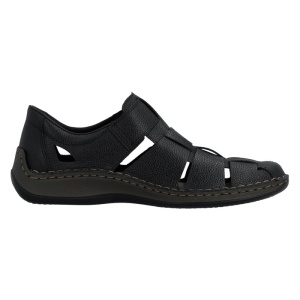 Pantofi barbati negru casual piele naturala perforati cu talpa joasa Rieker 05281-00-Negru