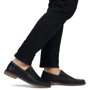 Pantofi barbati negru casual piele naturala perforati cu toc Rieker 13459-00-Negru