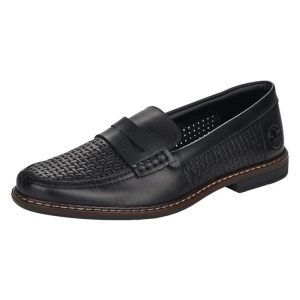Pantofi barbati negru casual piele naturala perforati cu toc Rieker 13470-00-Negru