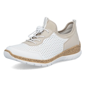Pantofi dama alb casual piele ecologica si textil cu talpa joasa Rieker N4286-80-Alb