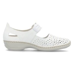 Pantofi dama alb casual piele naturala perforati cu talpa joasa Rieker 41399-80-Alb