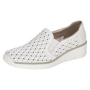 Pantofi dama alb casual piele naturala perforati cu talpa joasa Rieker 53795-80-Alb