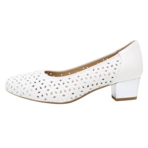 Pantofi dama, alb, casual, piele naturala, perforati, cu toc, Karisma JIJI20106C-13-N-Alb