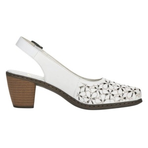 Pantofi dama alb casual piele naturala perforati cu toc Rieker 40981-80-Alb