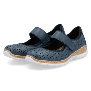 Pantofi dama albastru casual piele ecologica cu talpa joasa Rieker N4299-14-Albastru