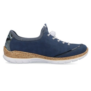 Pantofi dama albastru casual piele ecologica cu talpa joasa Rieker N42T0-14-Albastru