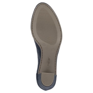 Pantofi dama albastru casual piele ecologica perforati cu toc Rieker 41057-14-Albastru