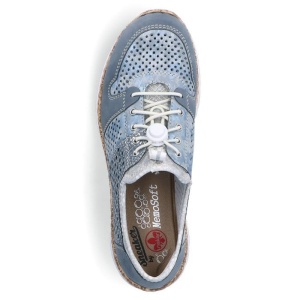 Pantofi dama albastru casual piele ecologica si textil perforati cu talpa joasa Rieker N4255-12-Albastru