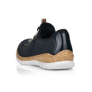 Pantofi dama albastru inchis casual piele ecologica cu talpa joasa Rieker N4263-14-Albastru-Inchis