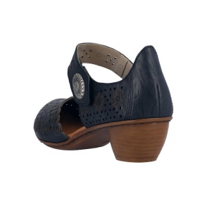 Pantofi dama albastru inchis casual piele naturala perforati cu toc Rieker 43753-14-Albastru-Inchis