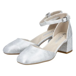 Pantofi dama argintiu eleganti piele ecologica cu toc Rieker 44762-90-Argintiu