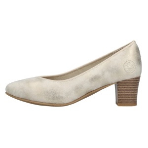 Pantofi dama, auriu, casual, piele ecologica, cu toc, Rieker 44650-91-Auriu