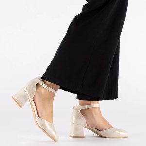 Pantofi dama auriu eleganti piele ecologica cu toc Rieker 44762-91-Auriu
