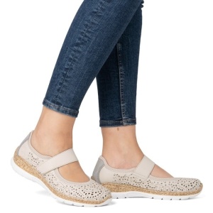 Pantofi dama bej casual piele ecologica cu talpa joasa Rieker N4299-60-Bej
