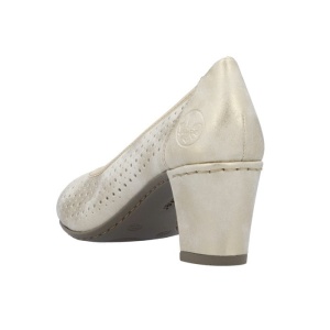 Pantofi dama bej casual piele ecologica perforati cu toc Rieker 41057-60-Bej