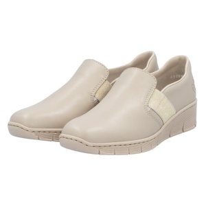 Pantofi dama bej casual piele naturala cu talpa joasa Rieker 53784-60-Bej