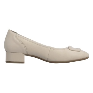 Pantofi dama bej casual piele naturala cu toc Rieker 43453-62-Bej