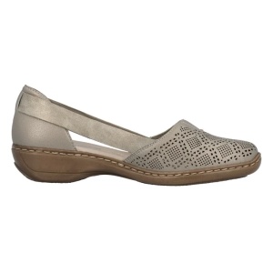 Pantofi dama bej casual piele naturala perforati cu talpa joasa Rieker 41351-90-Bej