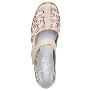 Pantofi dama bej casual piele naturala perforati cu talpa joasa Rieker 41369-60-Bej