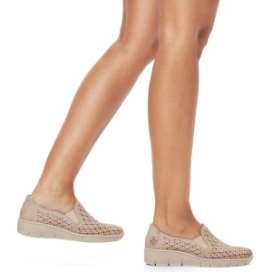 Pantofi dama bej casual piele naturala perforati cu talpa joasa Rieker 53795-60-Bej