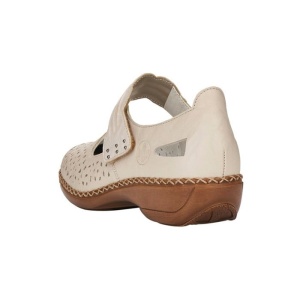 Pantofi dama bej casual piele naturala perforati cu talpa joasa Rieker 41399-60-Bej