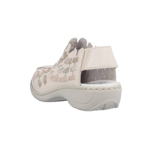Pantofi dama bej casual piele naturala perforati cu talpa joasa Rieker 413V8-60-Bej