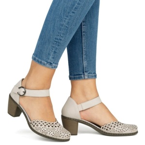 Pantofi dama bej casual piele naturala perforati cu toc Rieker 40902-60-Bej