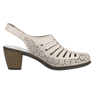 Pantofi dama bej casual piele naturala perforati cu toc Rieker 40959-60-Bej