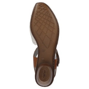 Pantofi dama bej casual piele naturala perforati cu toc Rieker 43703-60-Bej