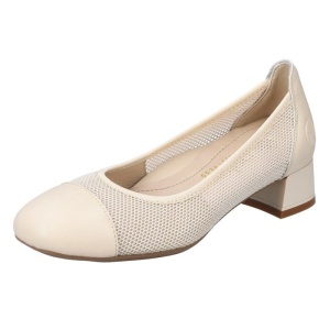 Pantofi dama bej elegant piele naturala perforati cu toc Rieker 45065-80-Bej