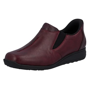 Pantofi dama bordo casual piele naturala cu talpa joasa Rieker 47253-35-Bordo