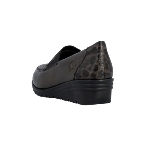 Pantofi dama bronz casual piele naturala cu platforma imprimeu leopard Rieker L5351-90-Bronz