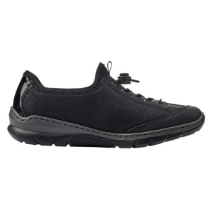 Pantofi dama negru casual piele ecologica cu talpa joasa Rieker L3263-00-Negru